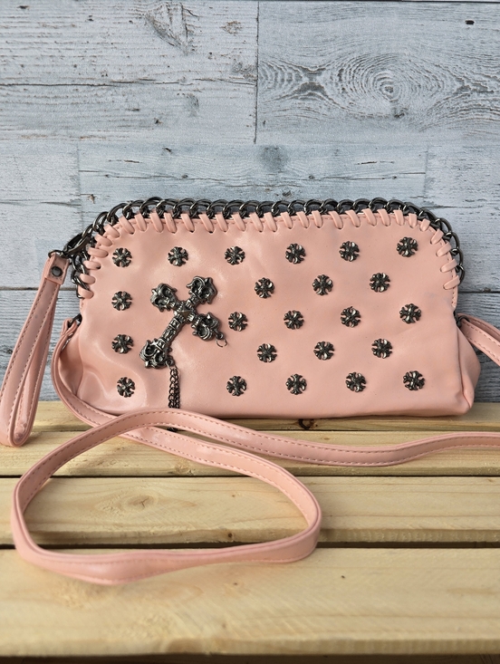 Handbags - Gothic Pink Vegan Cross Body Bag Chain Clutch Purse